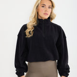 Oversized ¼ Zip Teddybear Fleece - Black