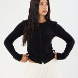 Cosy Brushed Ribbed Button Top -Black