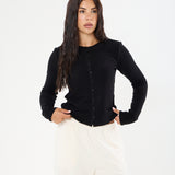 Cosy Brushed Ribbed Button Top -Black