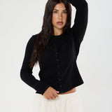 Cosy Brushed Ribbed Button Top -Black