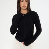 Cosy Brushed Ribbed Button Top -Black