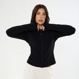 Cosy Brushed Ribbed Button Top -Black