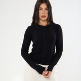 Cosy Brushed Ribbed Button Top -Black