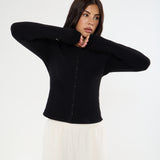 Cosy Brushed Ribbed Button Top -Black