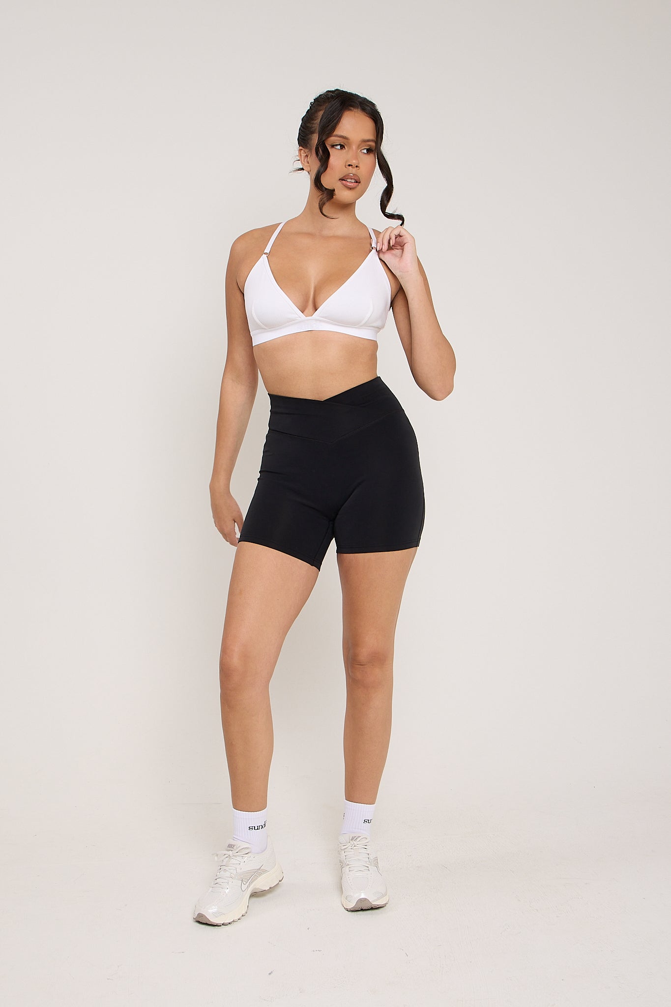 Velour Touch Wrap High-Waisted Cycling Short - Washed Black