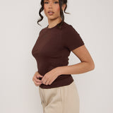 Modal Ribbed Basic T-Shirt - Chocolate - Sunde
