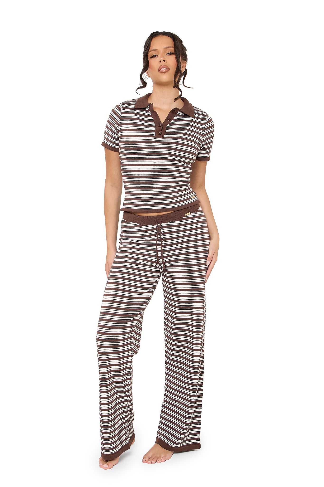 Thea Knitted Lounge Trousers - Brown Blue