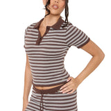 Rhia Knitted Stripe Polo - Brown Blue