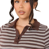 Rhia Knitted Stripe Polo - Brown Blue