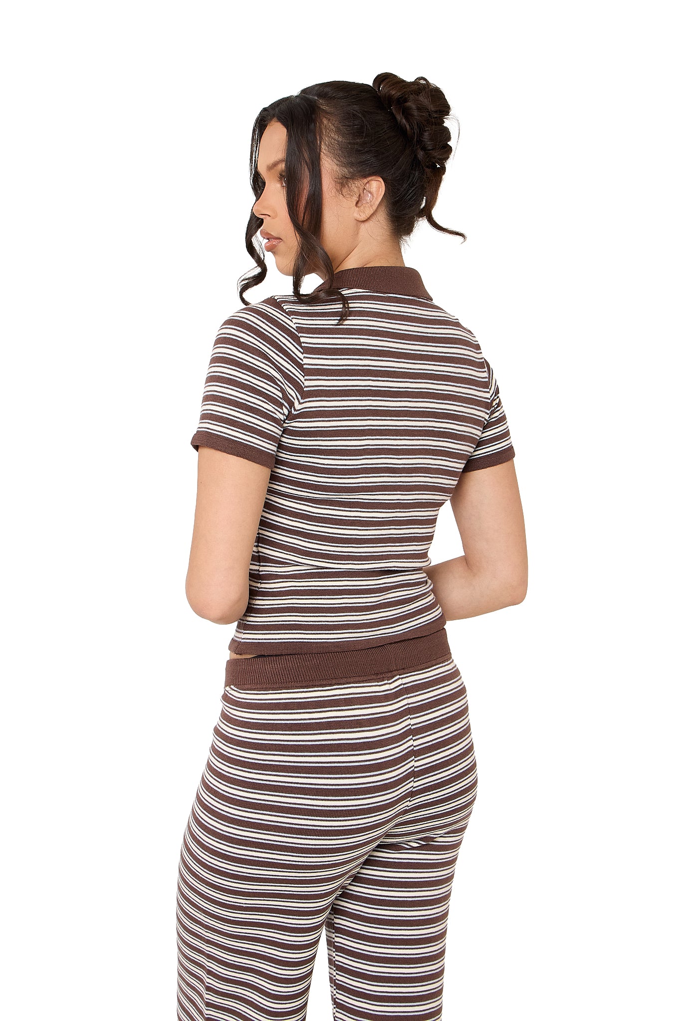 Thea Knitted Stripe Polo - Brown Blue