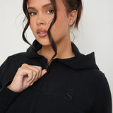 Velour Touch Zip-Through Hoodie - Washed Black - Sunde