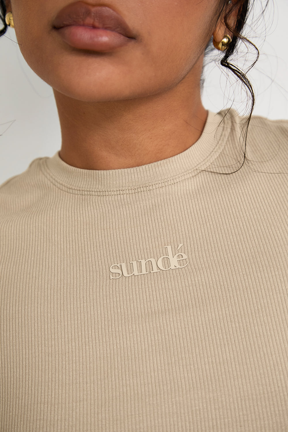 Modal Ribbed Basic T-Shirt - Latte- Sunde