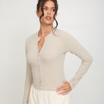 Cosy Brushed Ribbed Button Top - Oat - sundé