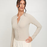 Cosy Brushed Ribbed Button Top - Oat - sundé