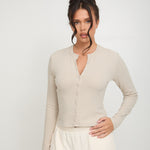 Cosy Brushed Ribbed Button Top - Oat - sundé