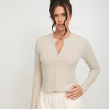 Cosy Brushed Ribbed Button Top - Oat - sundé