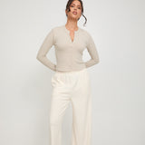 Cosy Brushed Ribbed Button Top - Oat - sundé