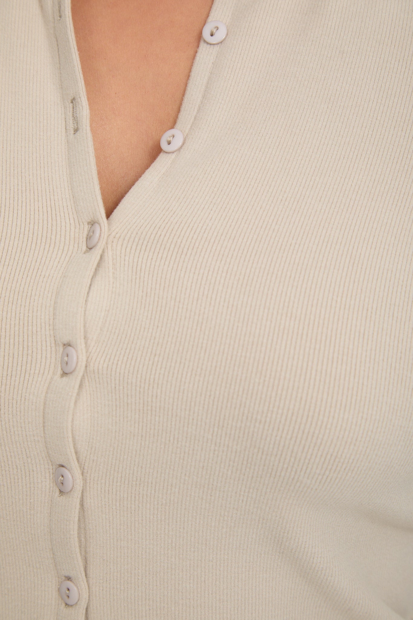 Cosy Brushed Ribbed Button Top - Oat