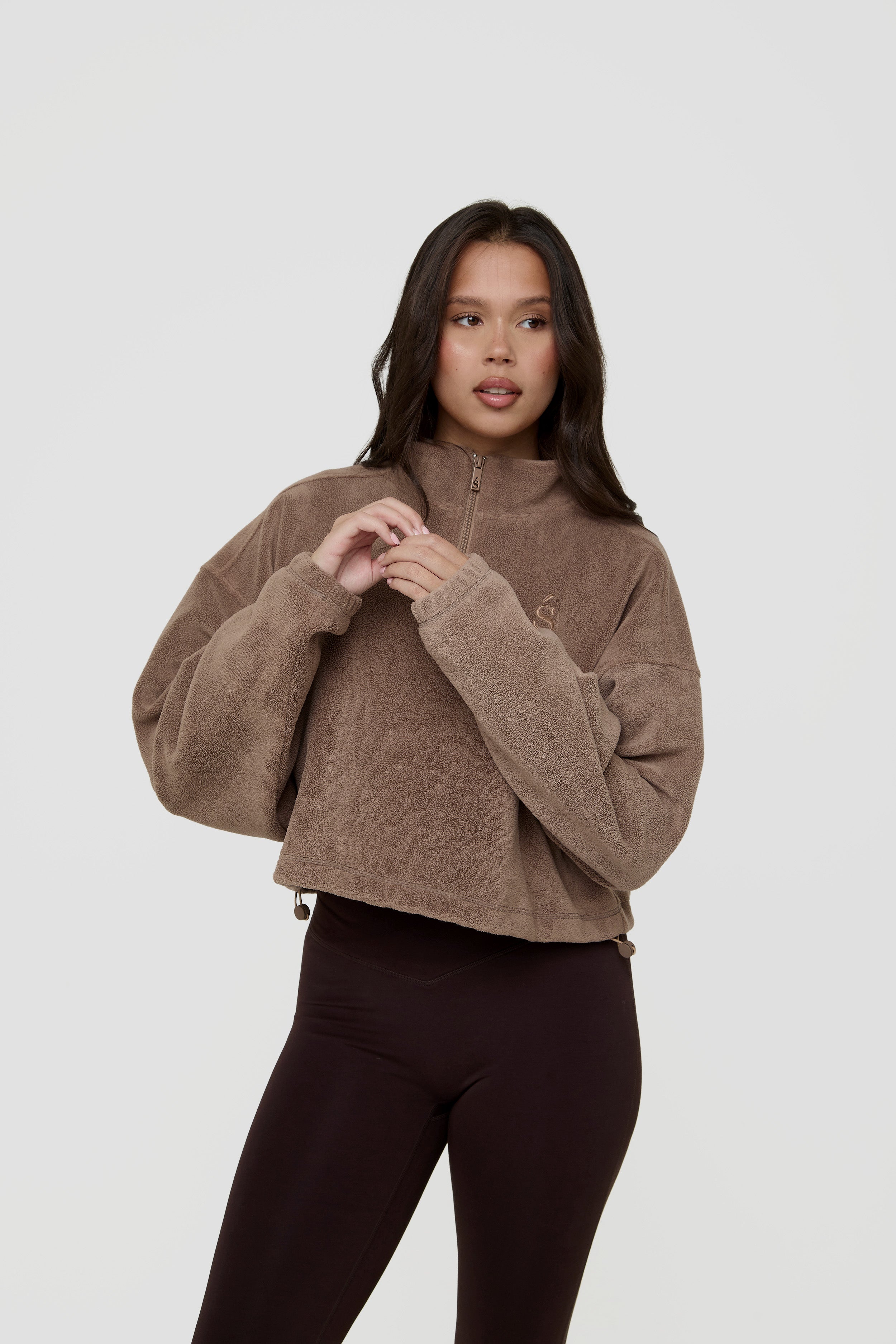 Oversized ¼ Zip Teddybear Fleece - Mocha