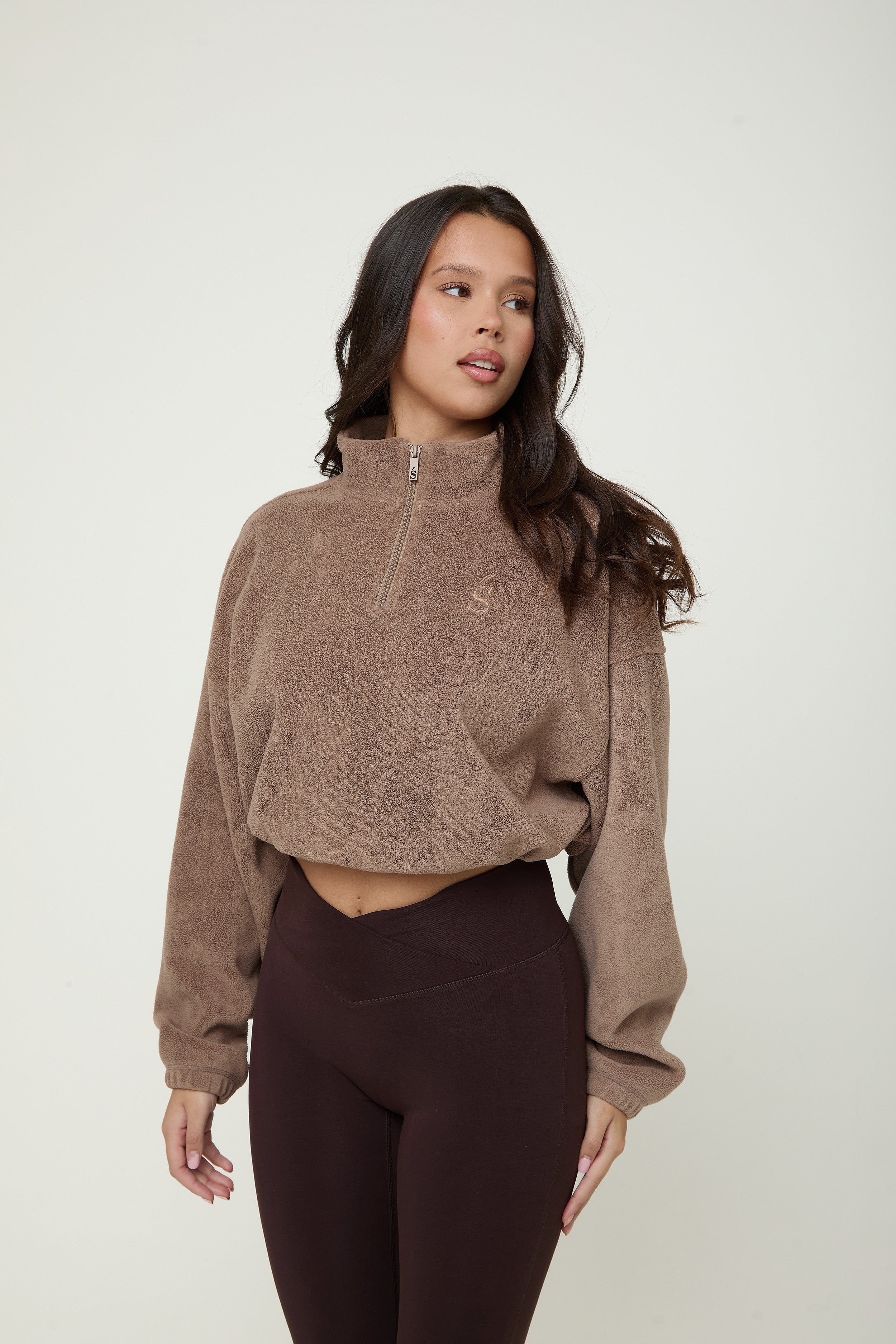 Oversized ¼ Zip Teddybear Fleece - Mocha