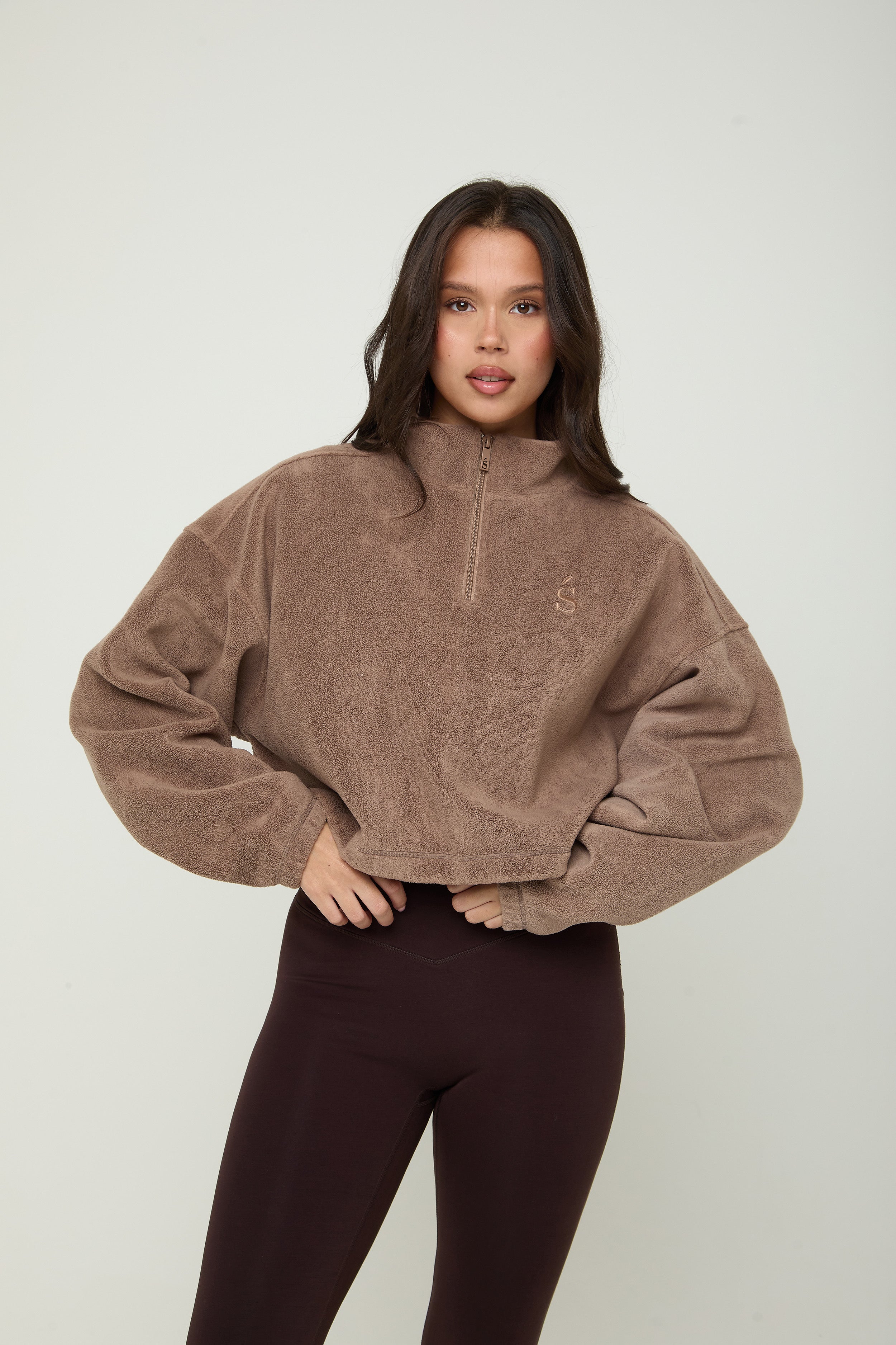 Oversized ¼ Zip Teddybear Fleece - Mocha