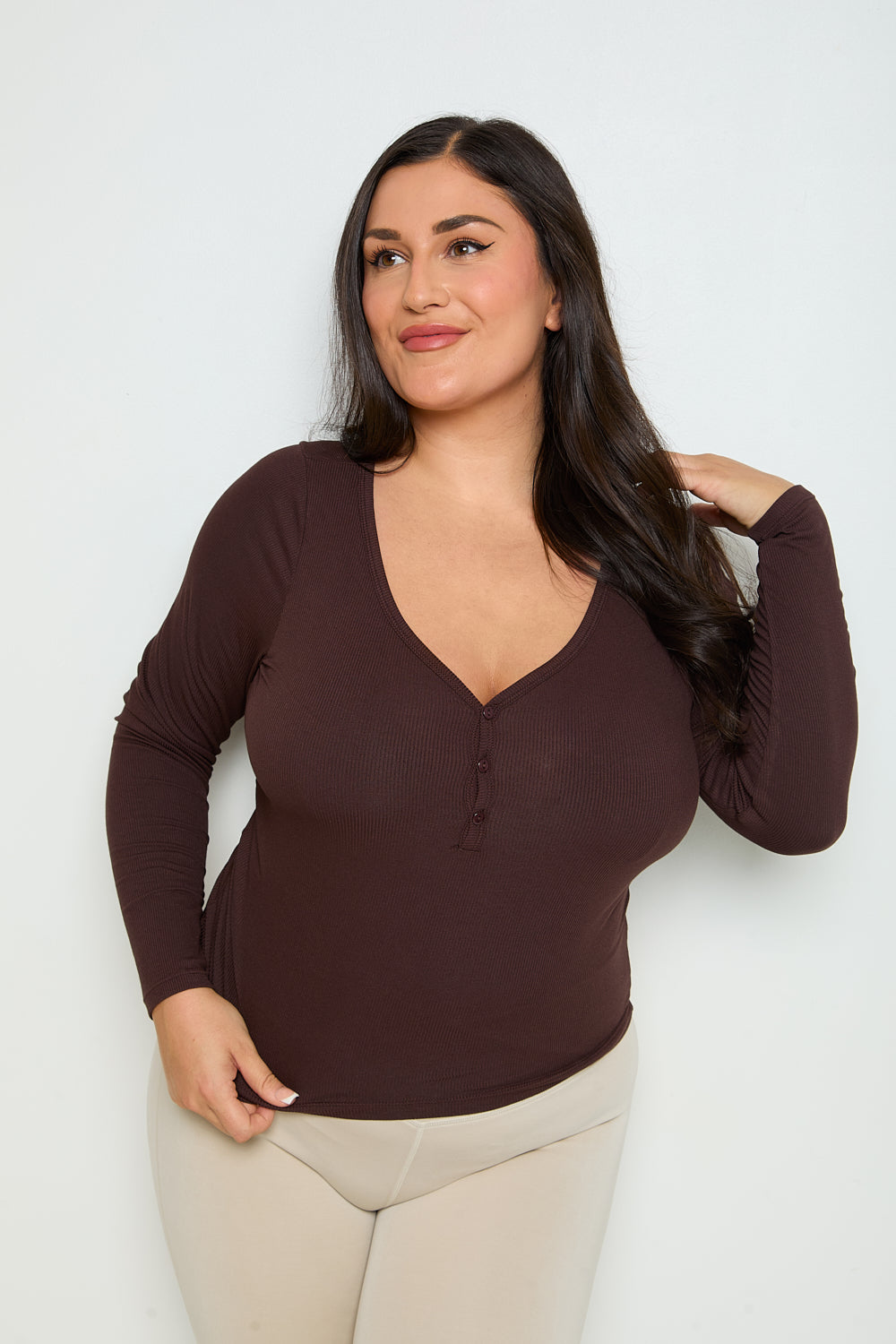 Modal Ribbed Long Sleeve Basic - Chocolate