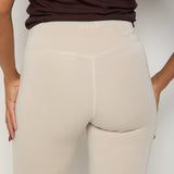 Velour Touch Wrap High-Waisted Flare Leggings -Latte