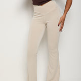 Velour Touch Wrap High-Waisted Flare Leggings -Latte