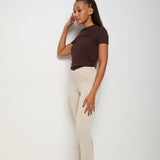Velour Touch Wrap High-Waisted Flare Leggings -Latte