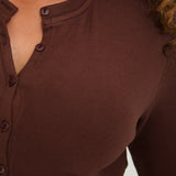 Cosy Brushed Ribbed Button Top - Walnut - sundé