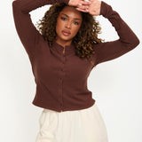 Cosy Brushed Ribbed Button Top - Walnut - sundé
