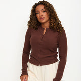 Cosy Brushed Ribbed Button Top - Walnut - sundé