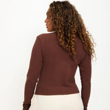 Cosy Brushed Ribbed Button Top - Walnut - sundé