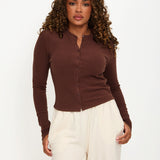 Cosy Brushed Ribbed Button Top - Walnut - sundé