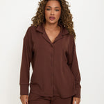 Cosy Brushed Thermal Pyjama Shirt - Walnut - sundé
