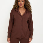 Cosy Brushed Thermal Pyjama Shirt - Walnut - sundé