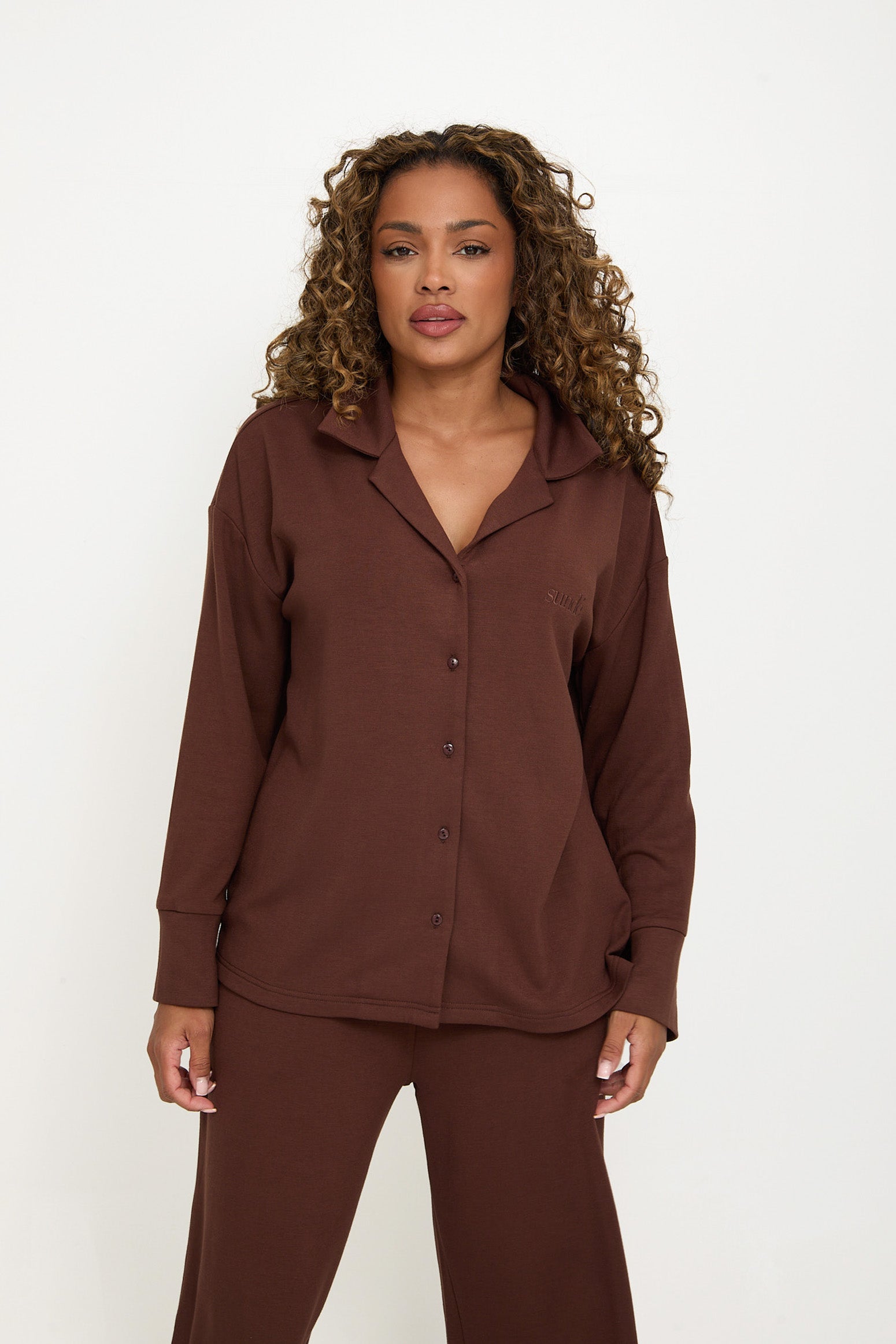 Cosy Brushed Thermal Pyjama Shirt - Walnut - sundé