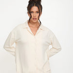 Cosy Brushed Thermal Pyjama Shirt - Cream - sundé