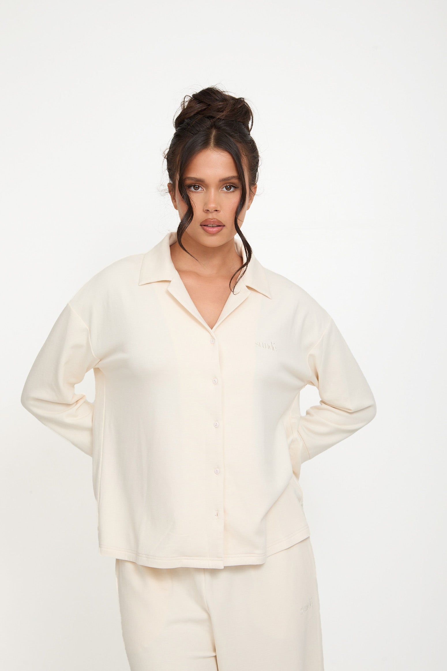 Cosy Brushed Thermal Pyjama Shirt - Cream - sundé