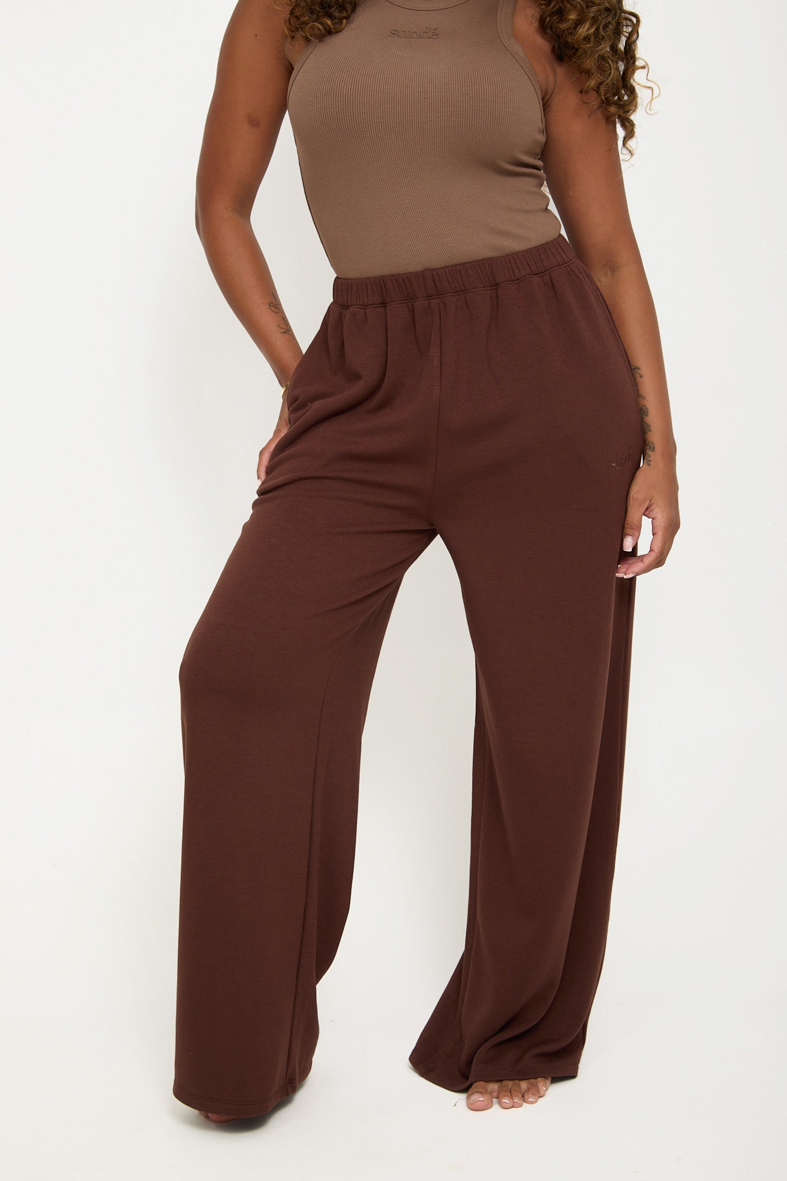 Cosy Brushed Thermal Pyjama Trousers - Walnut - sundé