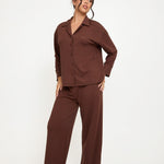 Cosy Brushed Thermal Pyjama Trousers - Walnut - sundé