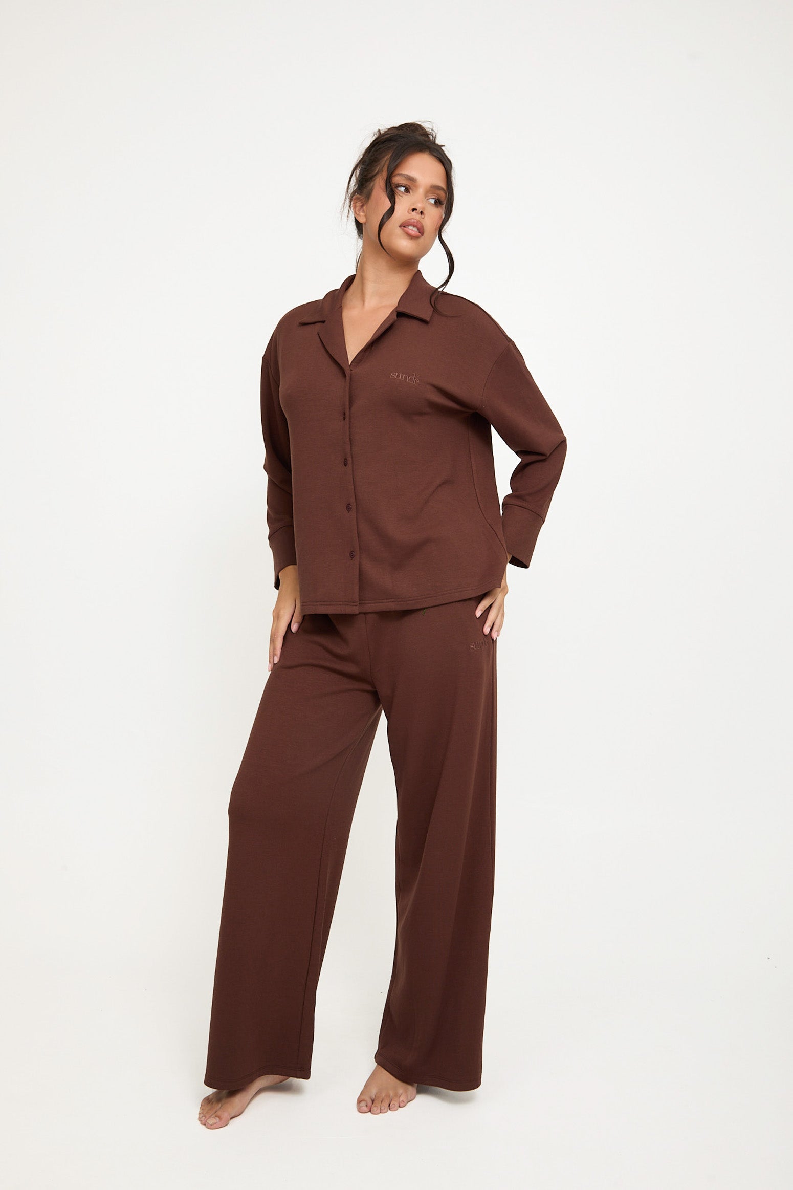 Cosy Brushed Thermal Pyjama Trousers - Walnut - sundé