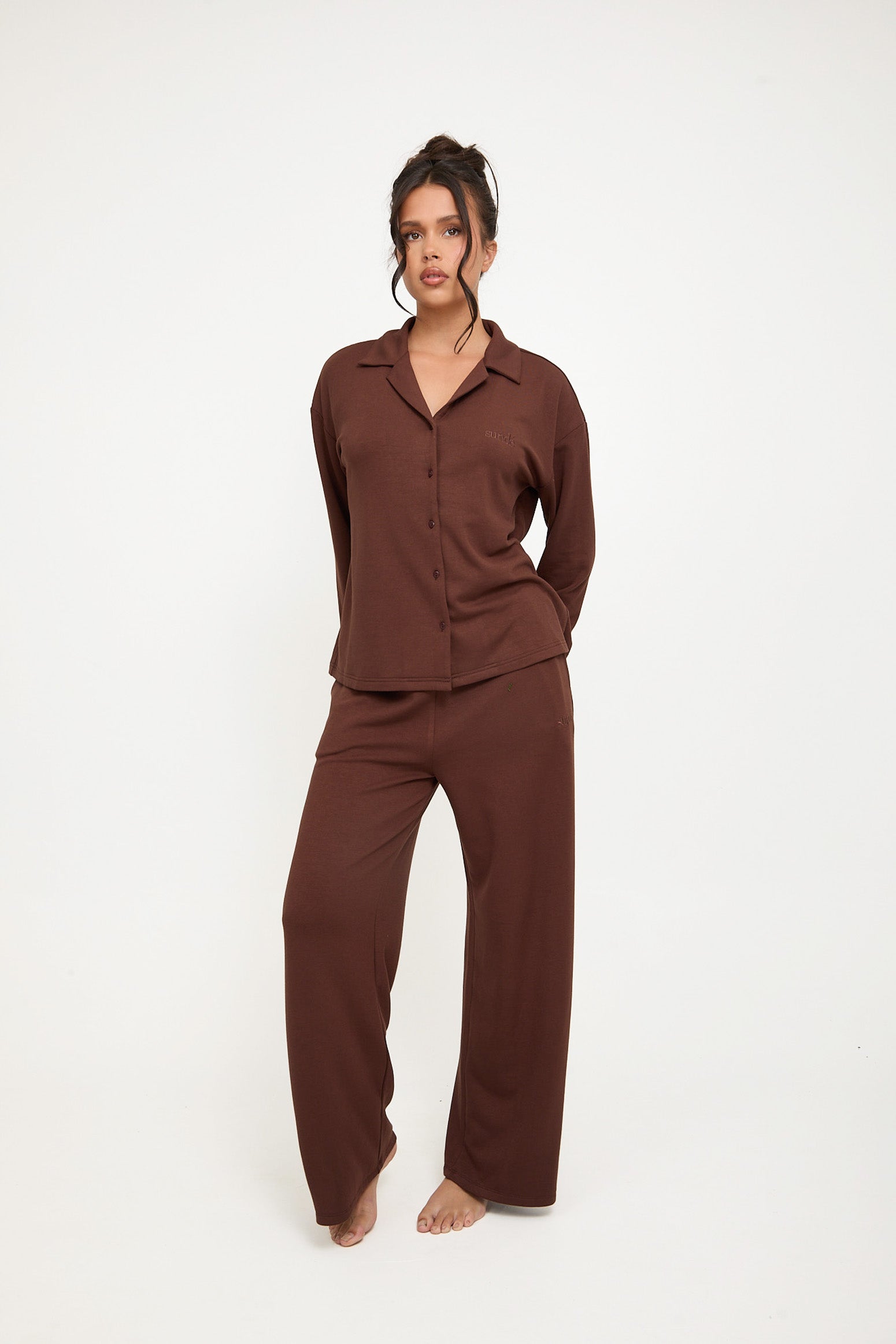 Cosy Brushed Thermal Pyjama Trousers - Walnut - sundé
