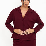 Cosy Brushed Thermal Pyjama Shirt - Cherry - sundé