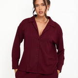 Cosy Brushed Thermal Pyjama Shirt - Cherry - sundé