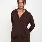 Cosy Brushed Thermal Pyjama Shirt - Espresso - sundé