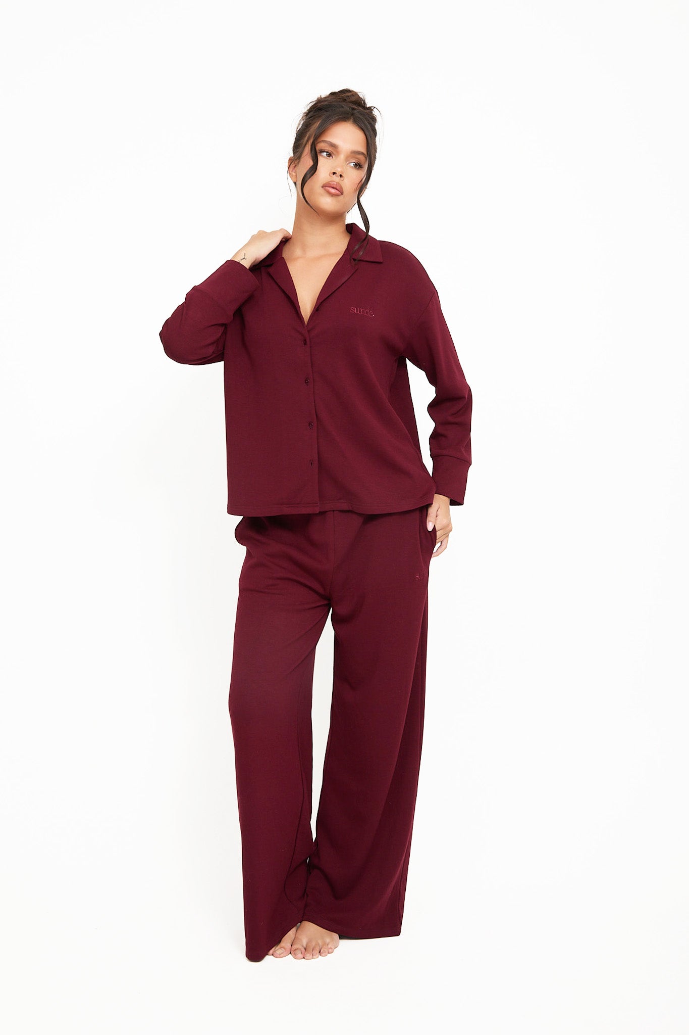 Cosy Brushed Thermal Pyjama Shirt - Cherry - sundé