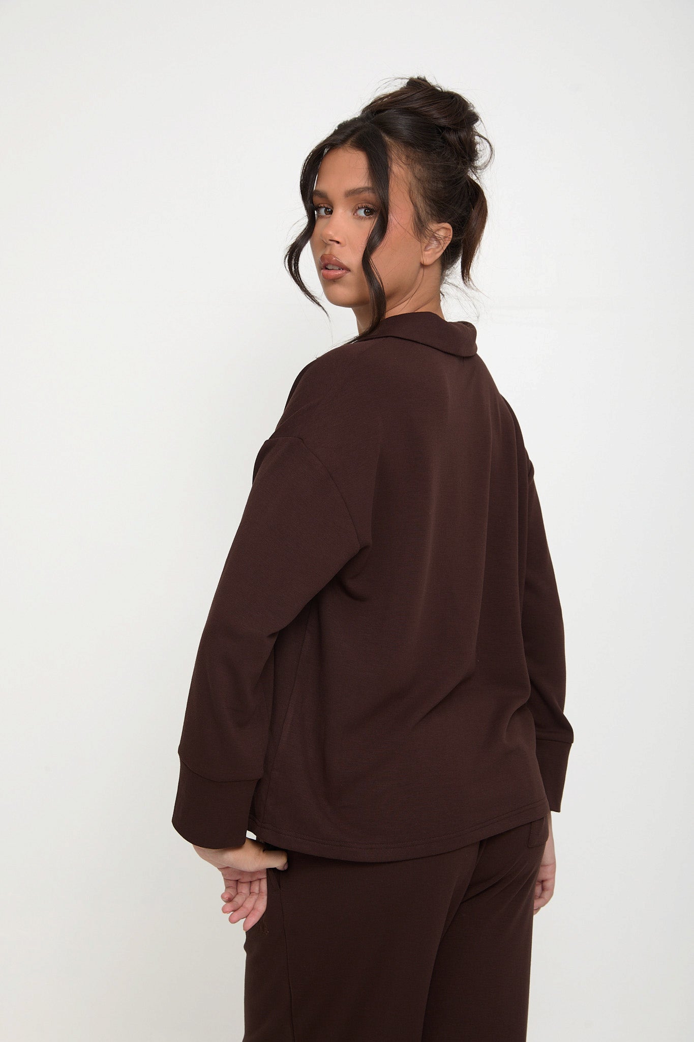 Cosy Brushed Thermal Pyjama Shirt - Espresso - sundé