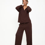 Cosy Brushed Thermal Pyjama Shirt - Espresso - sundé
