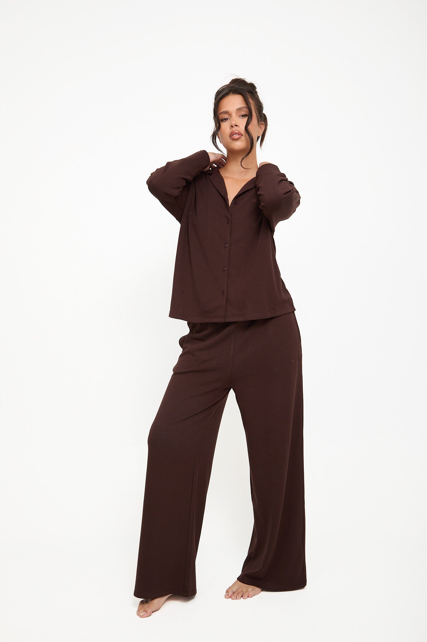 Cosy Brushed Thermal Pyjama Shirt - Espresso - sundé